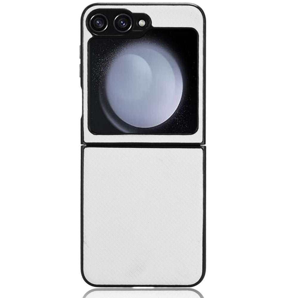 For Samsung Galaxy Z Flip6 5G Case Carbon Fiber Texture PU+PC Drop-Proof Phone Shell - White