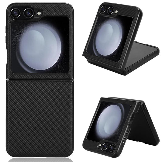 For Samsung Galaxy Z Flip7 FE 5G / Z Flip6 5G Case Carbon Fiber Texture PU+PC Drop-Proof Phone Shell - Black