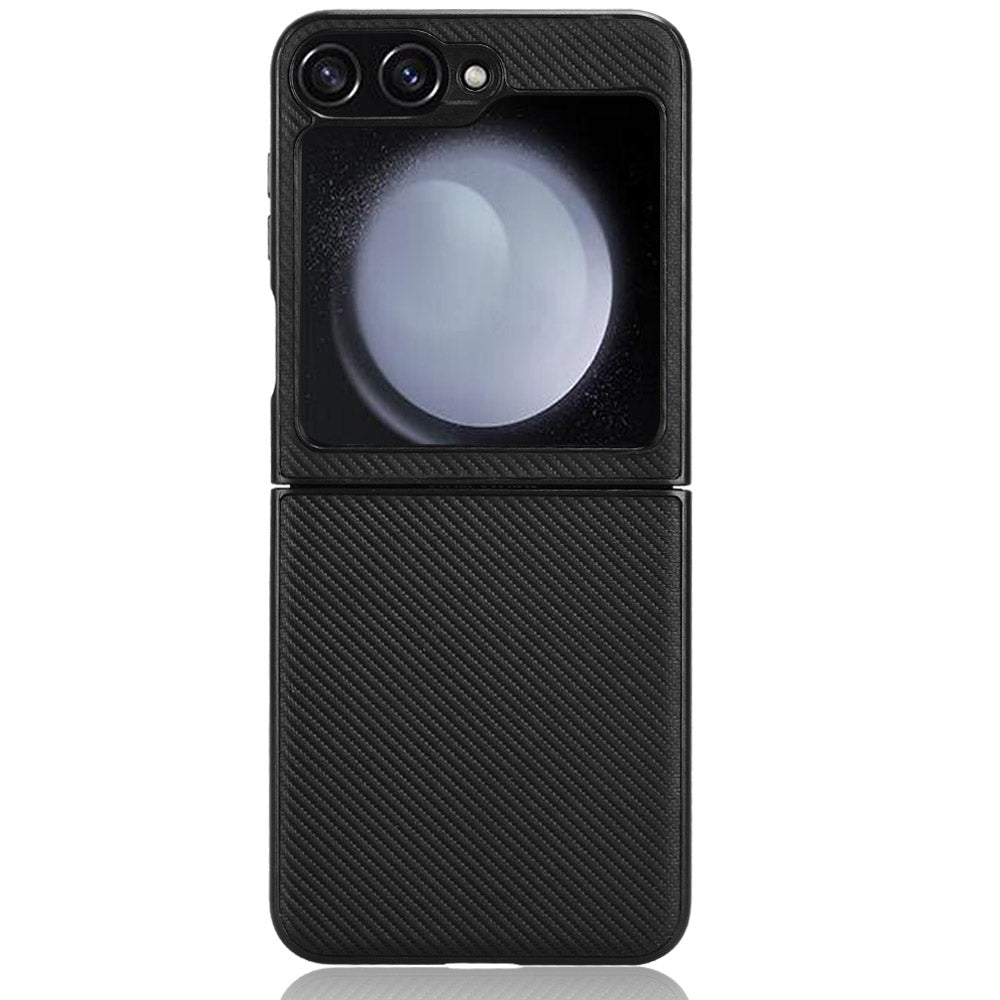 For Samsung Galaxy Z Flip6 5G Case Carbon Fiber Texture PU+PC Drop-Proof Phone Shell - Black