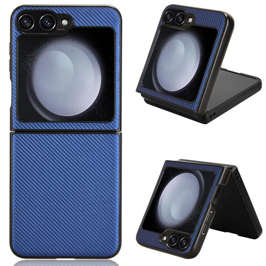 For Samsung Galaxy Z Flip7 FE 5G / Z Flip6 5G Case Carbon Fiber Texture PU+PC Drop-Proof Phone Shell - Blue