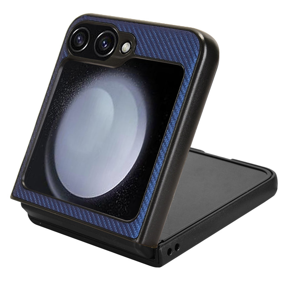 For Samsung Galaxy Z Flip6 5G Case Carbon Fiber Texture PU+PC Drop-Proof Phone Shell - Blue