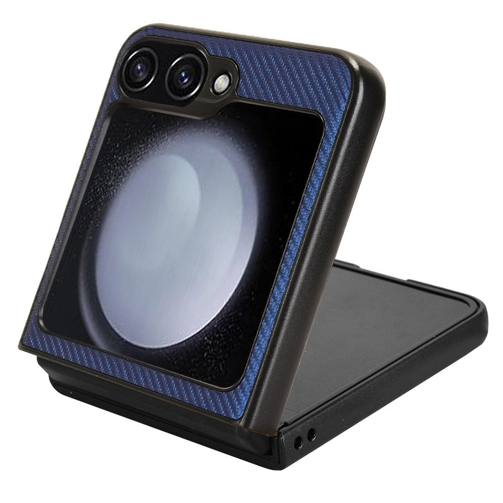 For Samsung Galaxy Z Flip7 FE 5G / Z Flip6 5G Case Carbon Fiber Texture PU+PC Drop-Proof Phone Shell - Blue