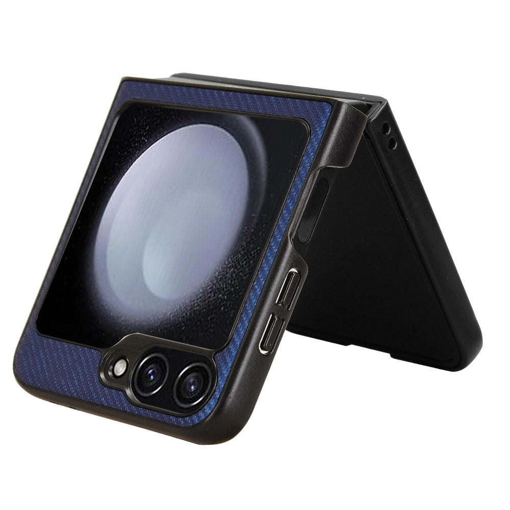 For Samsung Galaxy Z Flip6 5G Case Carbon Fiber Texture PU+PC Drop-Proof Phone Shell - Blue