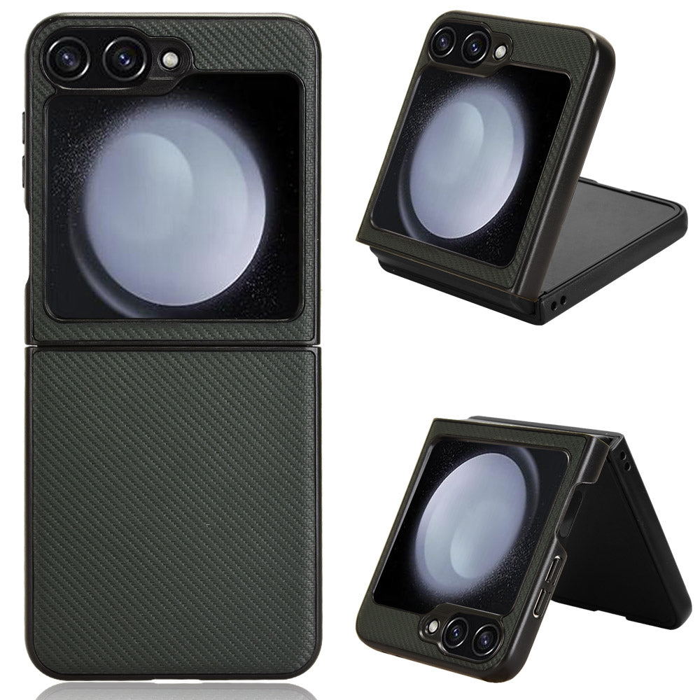 For Samsung Galaxy Z Flip6 5G Case Carbon Fiber Texture PU+PC Drop-Proof Phone Shell - Green