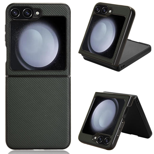 For Samsung Galaxy Z Flip6 5G Case Carbon Fiber Texture PU+PC Drop-Proof Phone Shell - Green