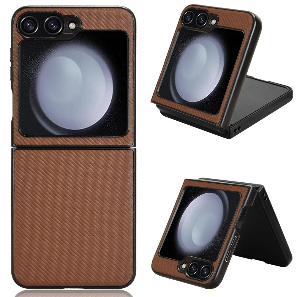 For Samsung Galaxy Z Flip6 5G Case Carbon Fiber Texture PU+PC Drop-Proof Phone Shell - Brown