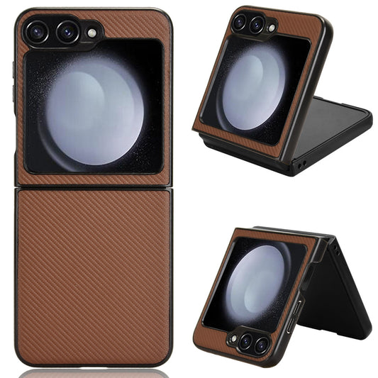For Samsung Galaxy Z Flip6 5G Case Carbon Fiber Texture PU+PC Drop-Proof Phone Shell - Brown