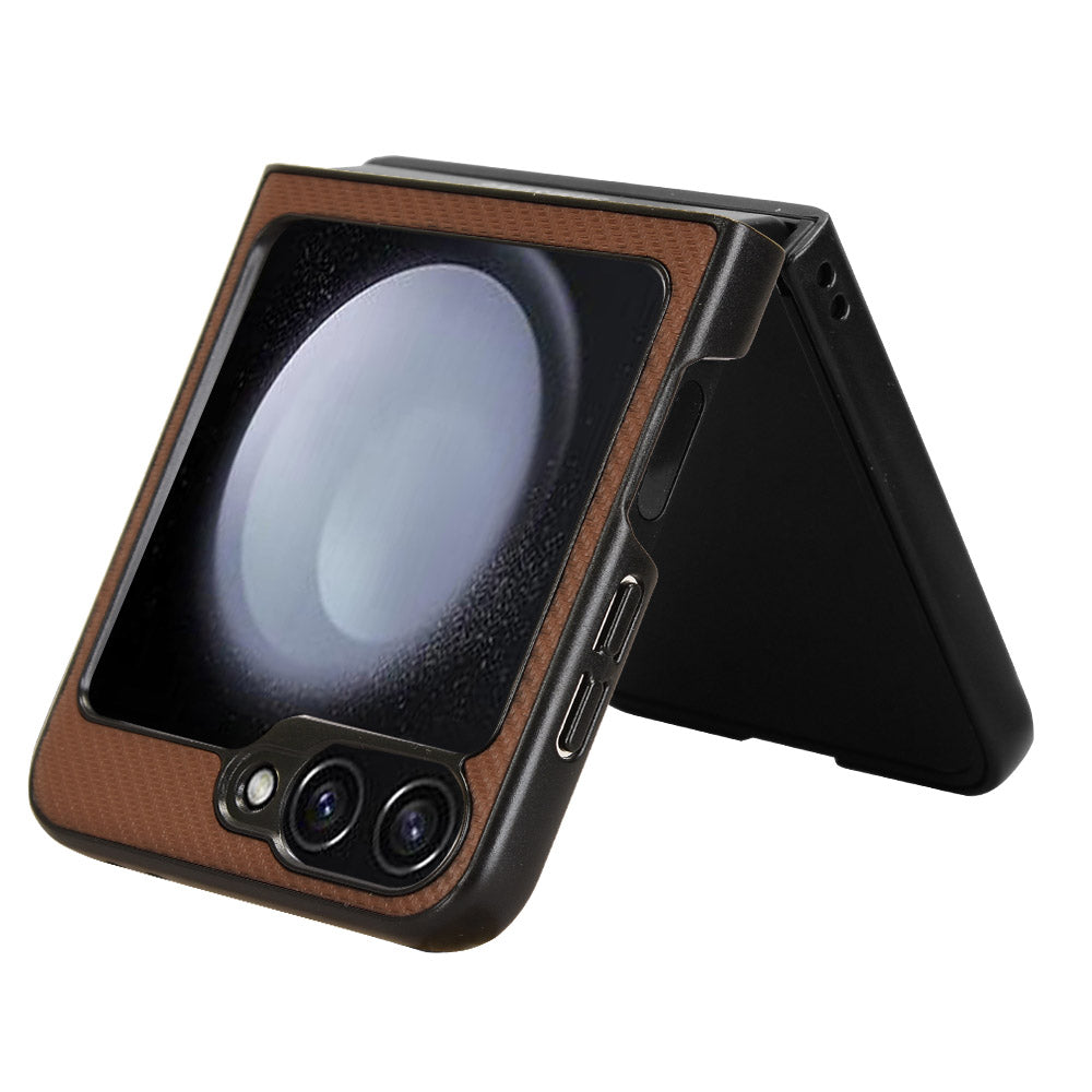 For Samsung Galaxy Z Flip6 5G Case Carbon Fiber Texture PU+PC Drop-Proof Phone Shell - Brown