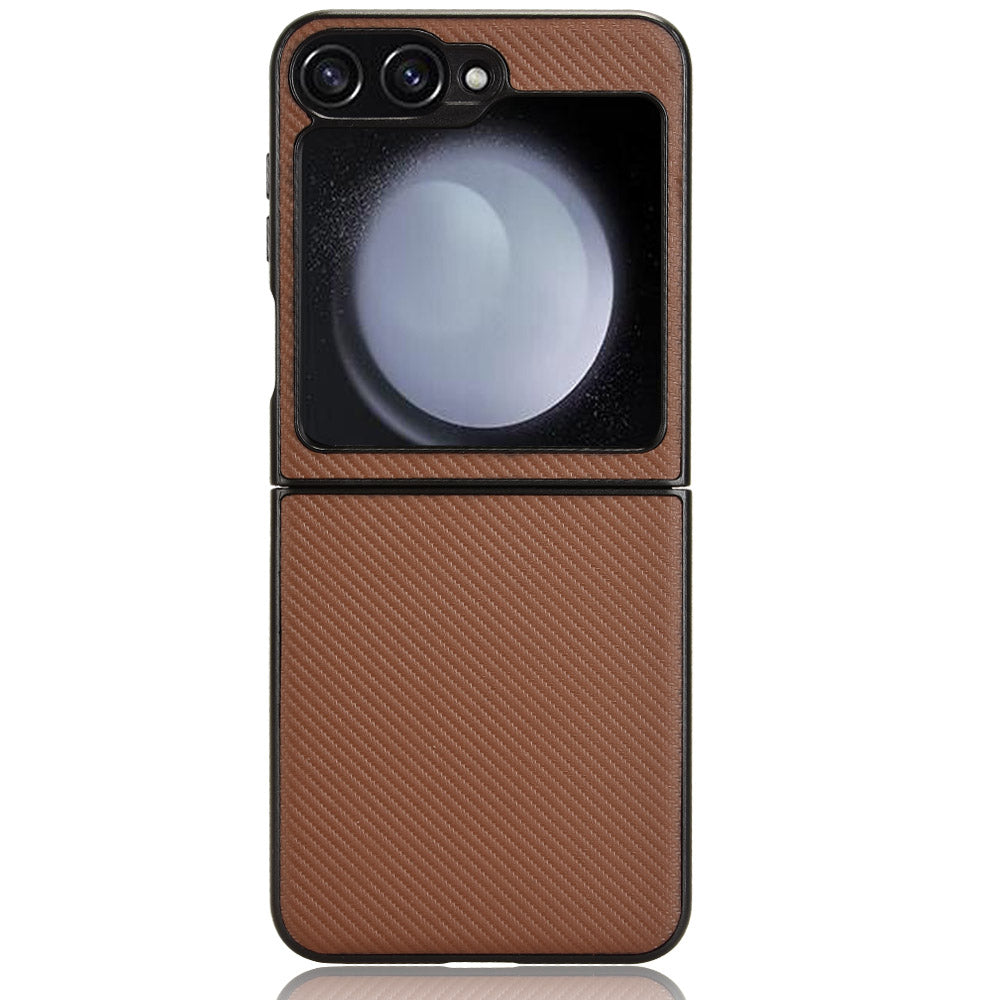 For Samsung Galaxy Z Flip6 5G Case Carbon Fiber Texture PU+PC Drop-Proof Phone Shell - Brown