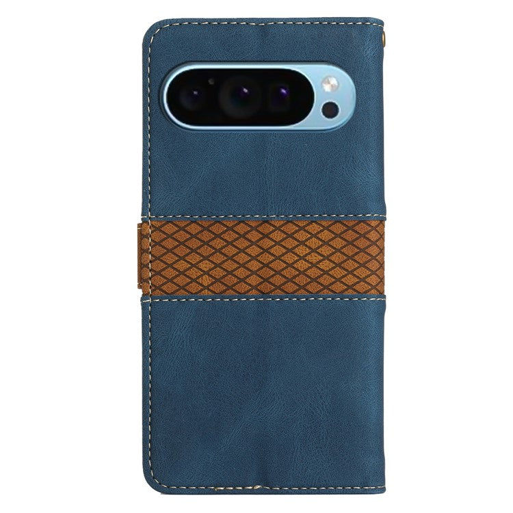 For Google Pixel 9 / 9 Pro Case Grid Splicing Wallet Card Slots PU Leather Phone Cover - Blue