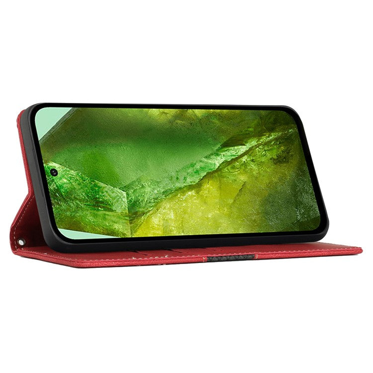 For Google Pixel 8a Wallet Case Grid Splicing Phone Leather Cover - Red