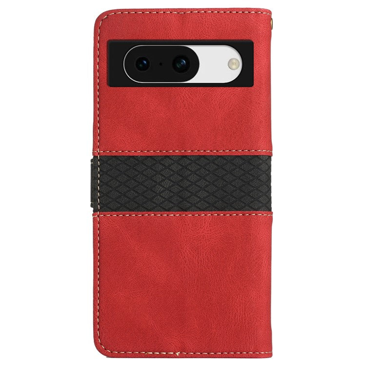 For Google Pixel 8a Wallet Case Grid Splicing Phone Leather Cover - Red