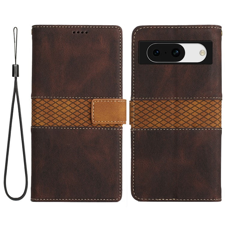 For Google Pixel 8a Wallet Case Grid Splicing Phone Leather Cover - Brown