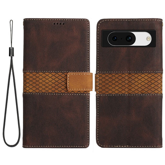 For Google Pixel 8a Wallet Case Grid Splicing Phone Leather Cover - Brown