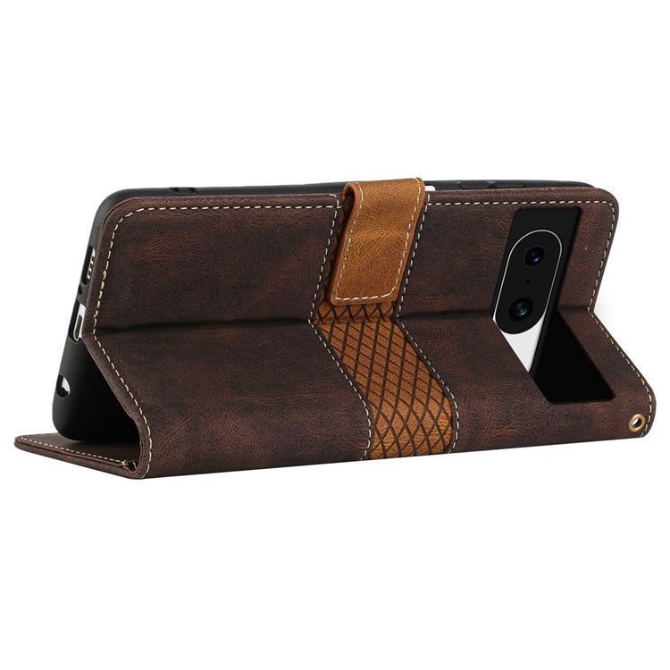 For Google Pixel 8a Wallet Case Grid Splicing Phone Leather Cover - Brown