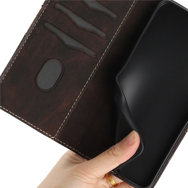 For Google Pixel 8a Wallet Case Grid Splicing Phone Leather Cover - Brown