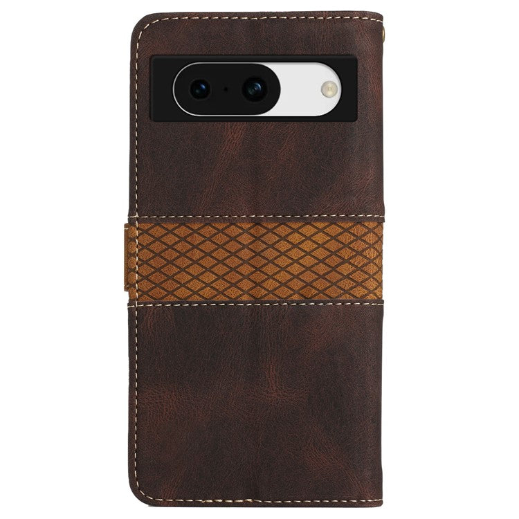 For Google Pixel 8a Wallet Case Grid Splicing Phone Leather Cover - Brown