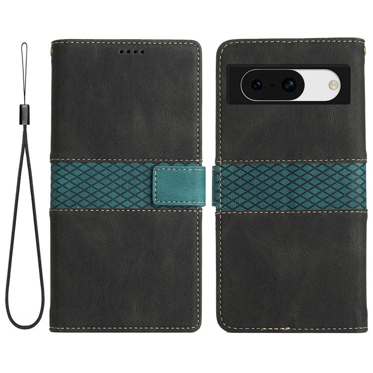 For Google Pixel 8a Wallet Case Grid Splicing Phone Leather Cover - Black