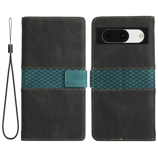 For Google Pixel 8a Wallet Case Grid Splicing Phone Leather Cover - Black