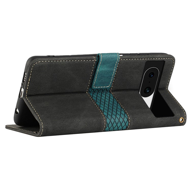 For Google Pixel 8a Wallet Case Grid Splicing Phone Leather Cover - Black