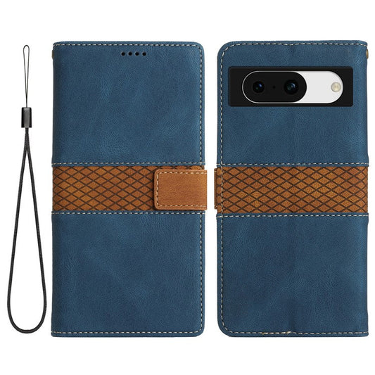 For Google Pixel 8a Wallet Case Grid Splicing Phone Leather Cover - Blue