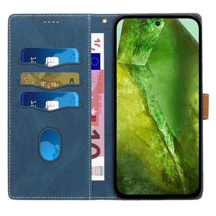 For Google Pixel 8a Wallet Case Grid Splicing Phone Leather Cover - Blue