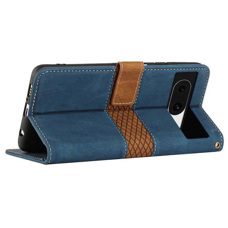 For Google Pixel 8a Wallet Case Grid Splicing Phone Leather Cover - Blue