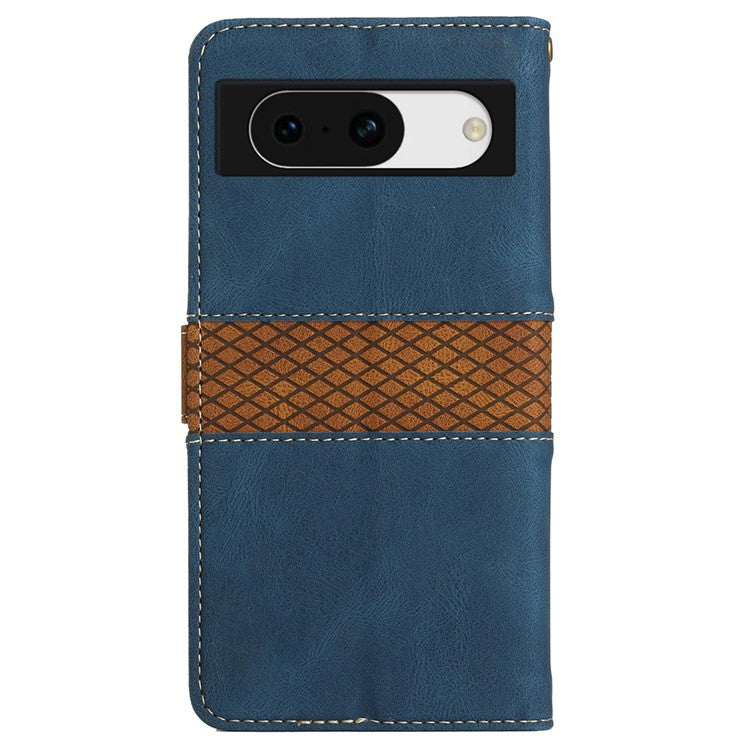 For Google Pixel 8a Wallet Case Grid Splicing Phone Leather Cover - Blue