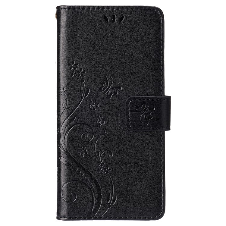 For iPhone 16 Pro Case Shockproof Butterfly Floral Leather Flip Phone Cover - Black