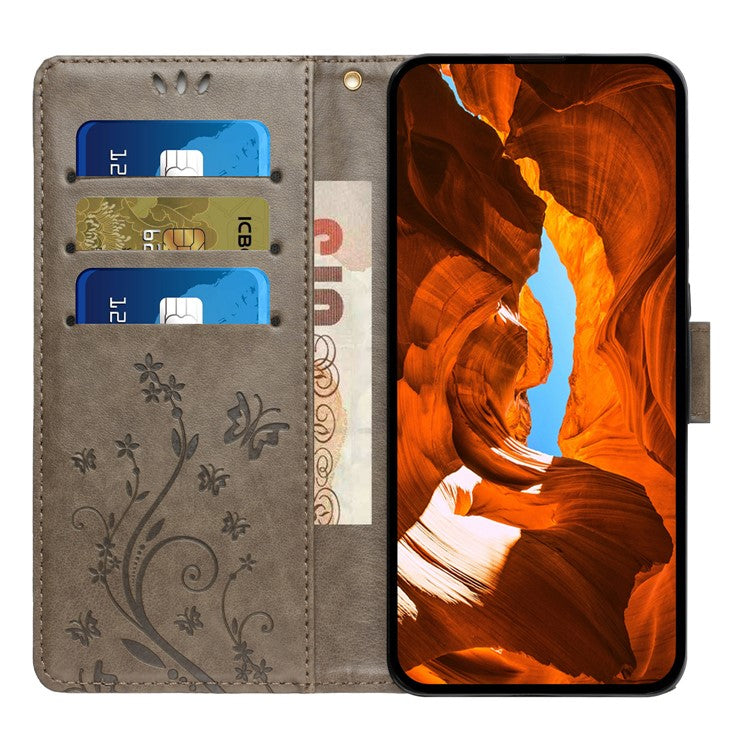 For iPhone 16 Case Flip Shockproof Butterfly Floral Leather Phone Cover - Grey