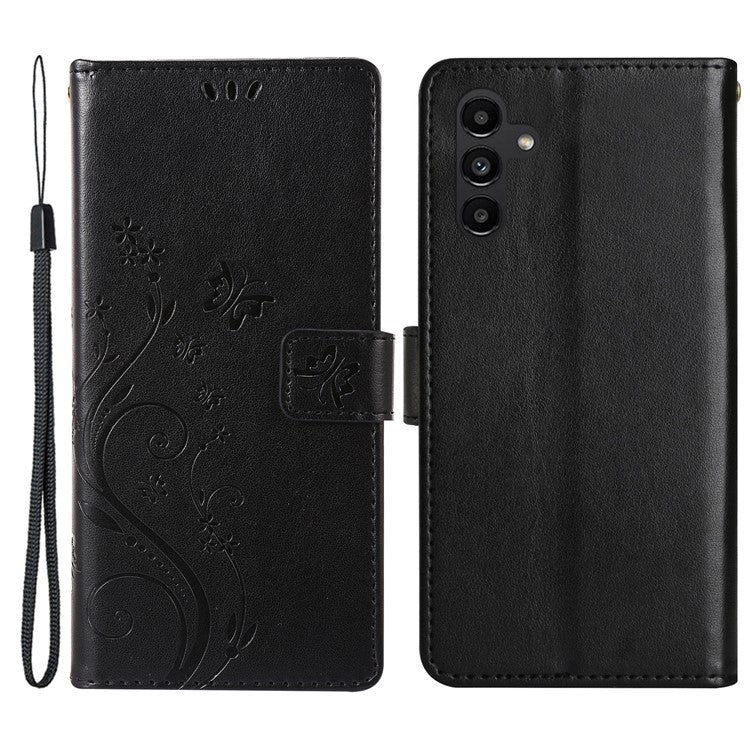 For Samsung Galaxy M55 5G / C55 5G / F55 5G Case Wallet Butterfly Floral PU Leather Phone Cover - Black