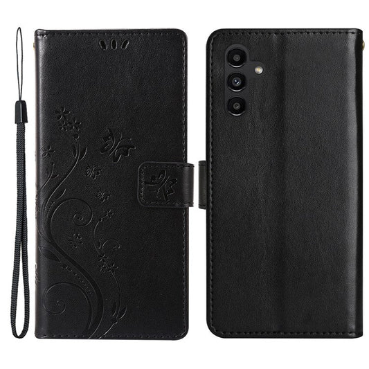 For Samsung Galaxy M55 5G / C55 5G / F55 5G Case Wallet Butterfly Floral PU Leather Phone Cover - Black