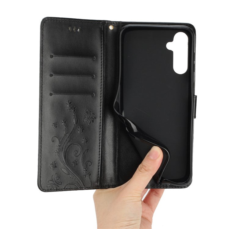 For Samsung Galaxy M55 5G / C55 5G / F55 5G Case Wallet Butterfly Floral PU Leather Phone Cover - Black