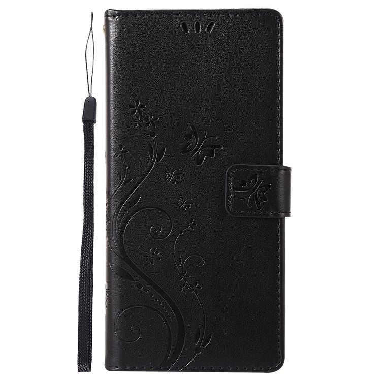 For Samsung Galaxy M55 5G / C55 5G / F55 5G Case Wallet Butterfly Floral PU Leather Phone Cover - Black