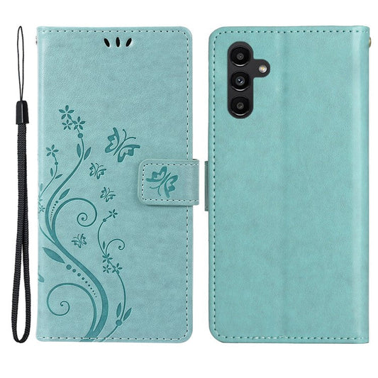 For Samsung Galaxy M55 5G / C55 5G / F55 5G Case Wallet Butterfly Floral PU Leather Phone Cover - Baby Blue