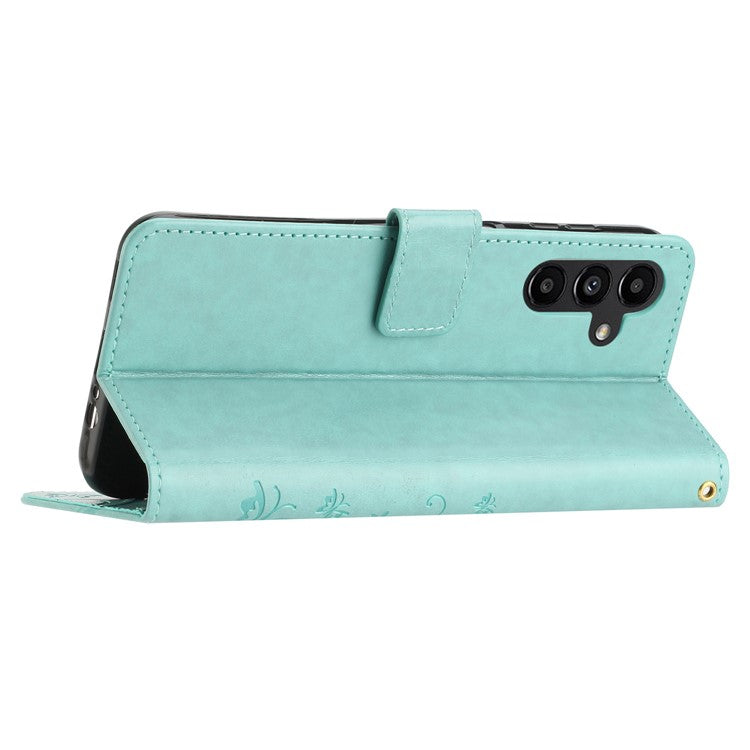 For Samsung Galaxy M55 5G / C55 5G / F55 5G Case Wallet Butterfly Floral PU Leather Phone Cover - Baby Blue