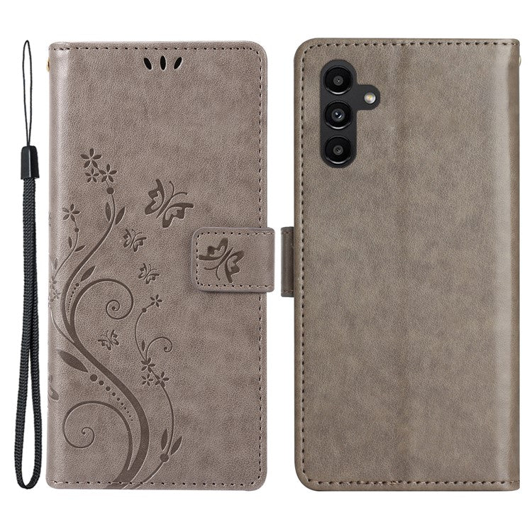 For Samsung Galaxy M55 5G / C55 5G / F55 5G Case Wallet Butterfly Floral PU Leather Phone Cover - Grey