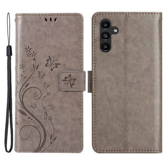 For Samsung Galaxy M55 5G / C55 5G / F55 5G Case Wallet Butterfly Floral PU Leather Phone Cover - Grey