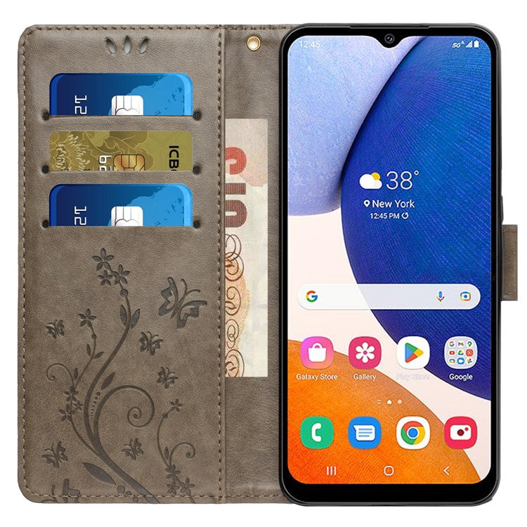 For Samsung Galaxy M55 5G / C55 5G / F55 5G Case Wallet Butterfly Floral PU Leather Phone Cover - Grey