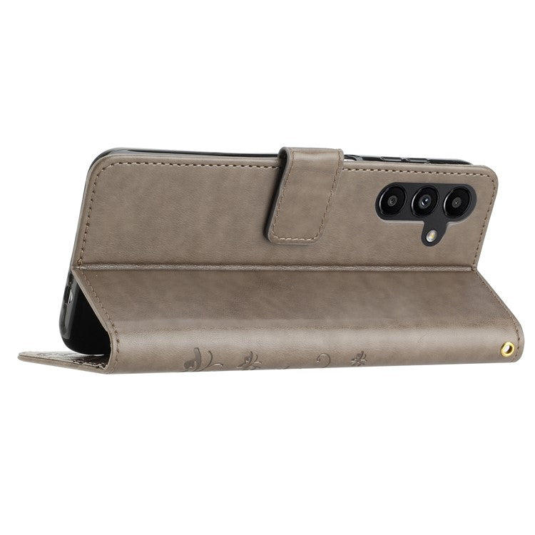 For Samsung Galaxy M55 5G / C55 5G / F55 5G Case Wallet Butterfly Floral PU Leather Phone Cover - Grey
