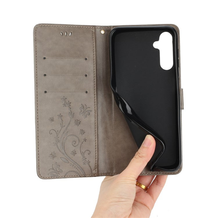 For Samsung Galaxy M55 5G / C55 5G / F55 5G Case Wallet Butterfly Floral PU Leather Phone Cover - Grey