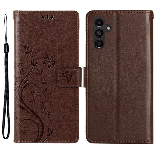 For Samsung Galaxy M55 5G / C55 5G / F55 5G Case Wallet Butterfly Floral PU Leather Phone Cover - Brown