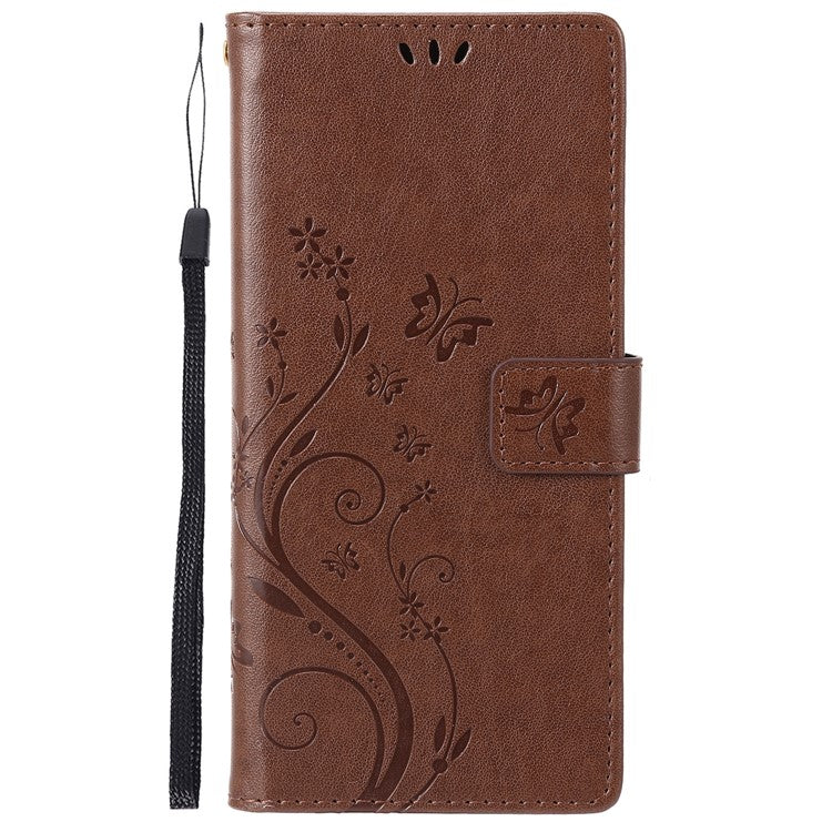 For Samsung Galaxy M55 5G / C55 5G / F55 5G Case Wallet Butterfly Floral PU Leather Phone Cover - Brown