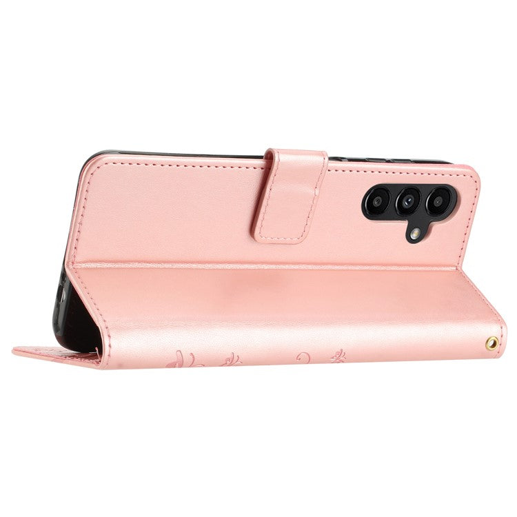 For Samsung Galaxy M55 5G / C55 5G / F55 5G Case Wallet Butterfly Floral PU Leather Phone Cover - Rose Gold