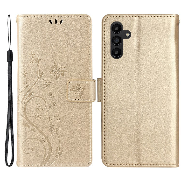 For Samsung Galaxy M55 5G / C55 5G / F55 5G Case Wallet Butterfly Floral PU Leather Phone Cover - Gold