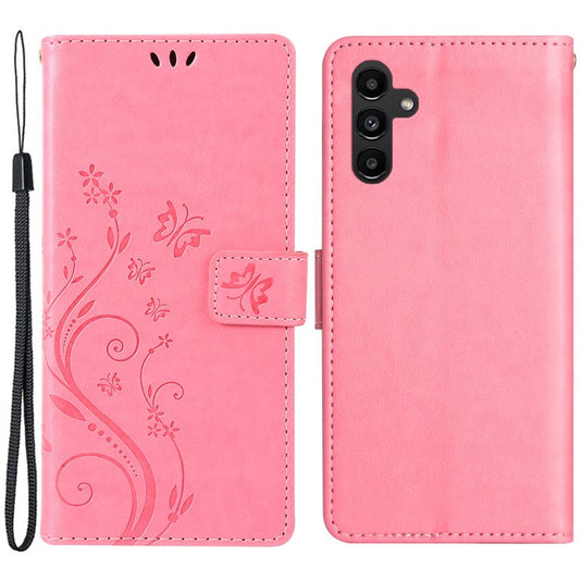 For Samsung Galaxy M55 5G / C55 5G / F55 5G Case Wallet Butterfly Floral PU Leather Phone Cover - Pink