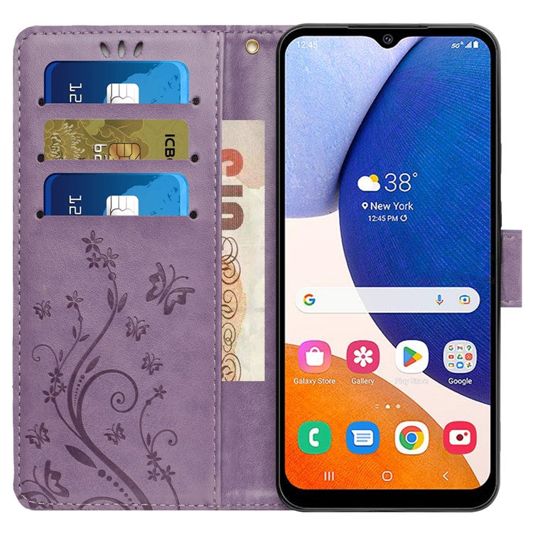 For Samsung Galaxy M55 5G / C55 5G / F55 5G Case Wallet Butterfly Floral PU Leather Phone Cover - Light Purple