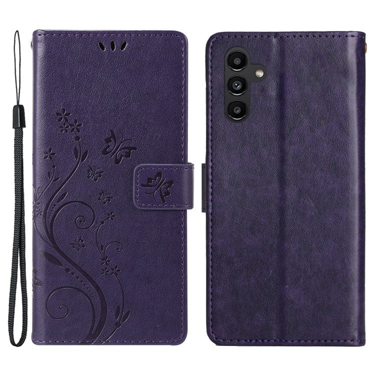 For Samsung Galaxy M55 5G / C55 5G / F55 5G Case Wallet Butterfly Floral PU Leather Phone Cover - Dark Purple