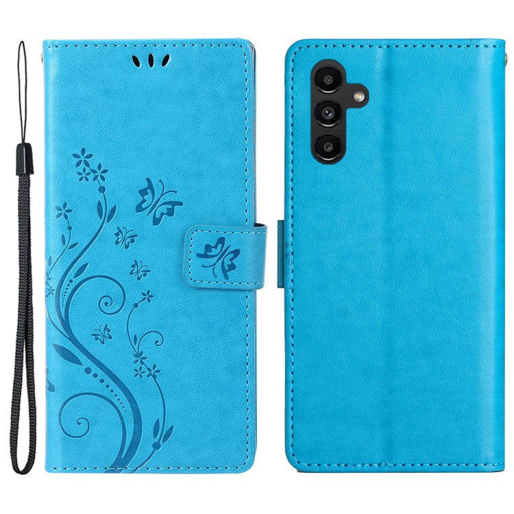 For Samsung Galaxy M55 5G / C55 5G / F55 5G Case Wallet Butterfly Floral PU Leather Phone Cover - Blue