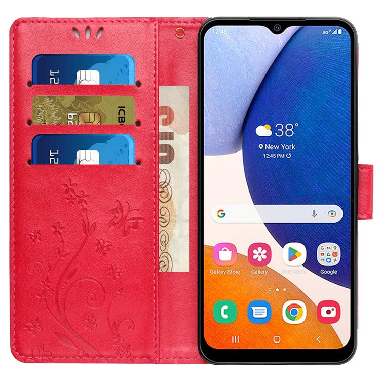 For Samsung Galaxy M55 5G / C55 5G / F55 5G Case Wallet Butterfly Floral PU Leather Phone Cover - Red